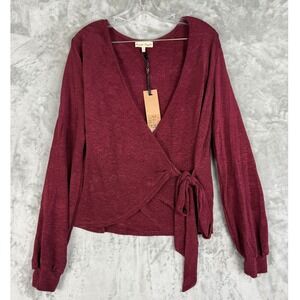 Phase Eight Polina Plisse‎ Wrap Top Wine Red Long Sleeve Blouse UK 12 US 8 NEW